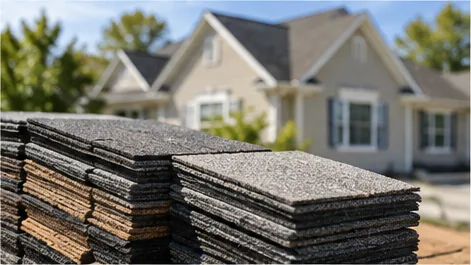 Bundles of architectural shingles delivered for a roof replacement