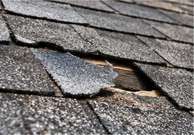 Curling and cracked asphalt shingles at the end of their life