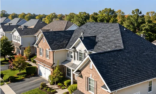 New asphalt shingle roofs on suburban New Jersey homes