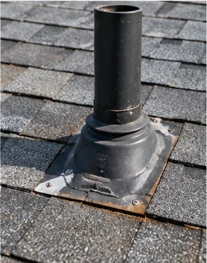 Worn rubber pipe boot flashing around a roof vent